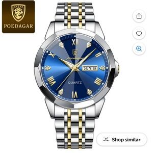 POEDAGAR Men's Watch Date Week Waterproof Luminous Quartz Stainless Steel Blue
